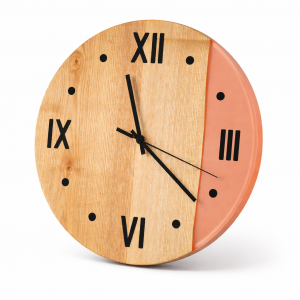 Wanduhr Ø 35cm mit Heimischen Eschenholz in Neonfarbe