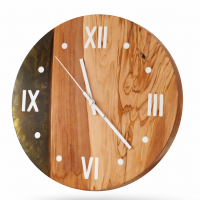 Wanduhr Ø 34 cm aus massivem Olivenholz & Epoxidharz in Schwarz und Gold